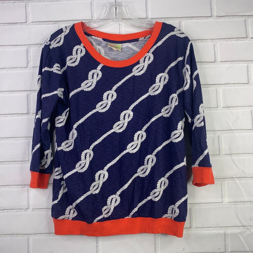 Anthropologie Porridge top nautical knot rope navy blue red oversized small